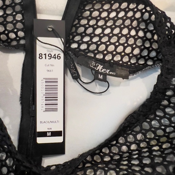 # A286 For Her NYC Cocktail Chic Artistic Glam Black Floral Mesh NWT M - Picture 6 of 7